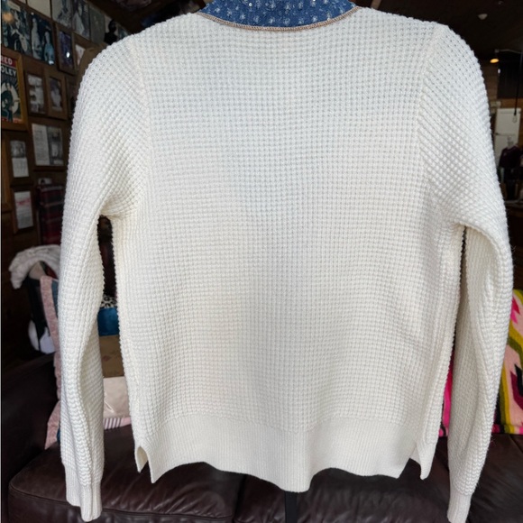 Women's White Cardigan with Blue Trim‎ - Picture 2 of 14